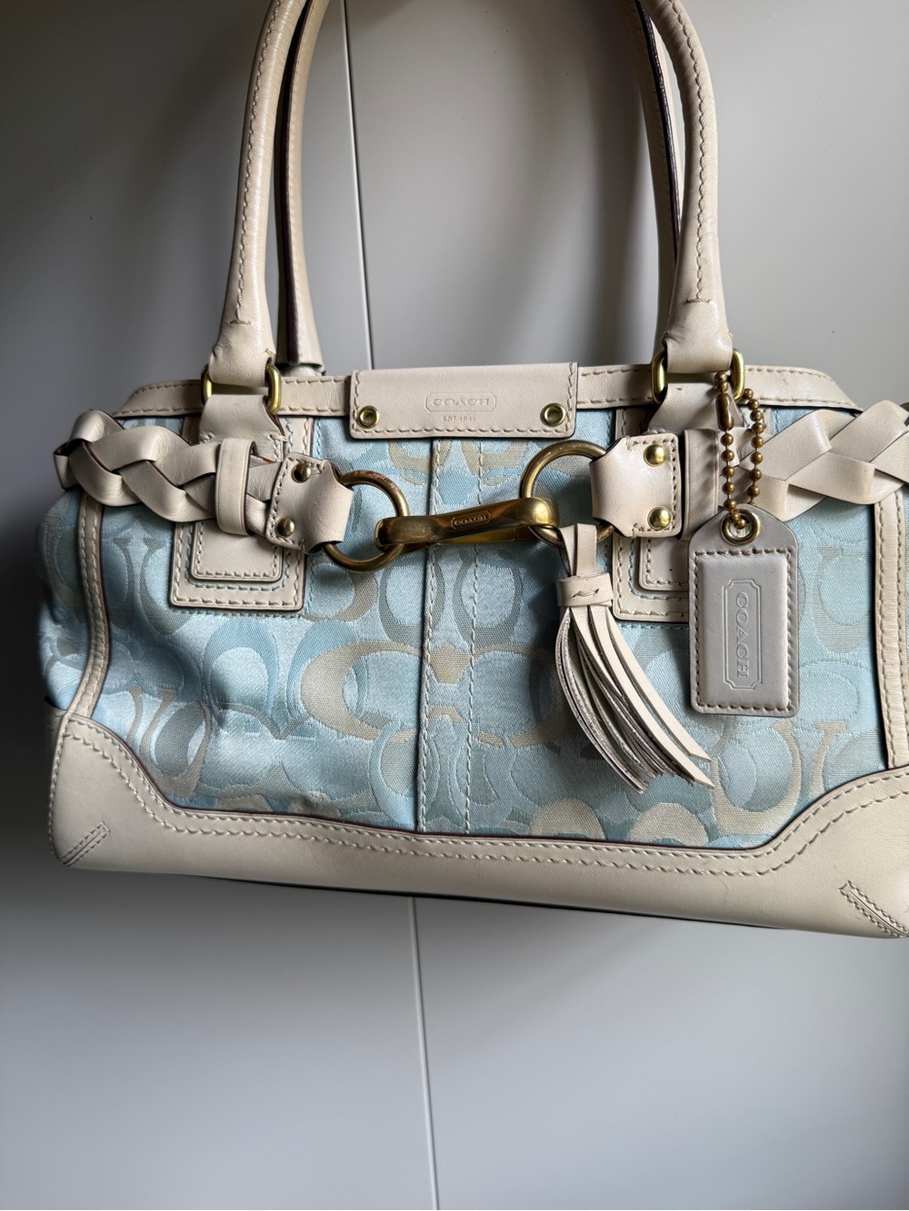 Rare Coach Hampton optic signature carryall shoulder bag baby blue